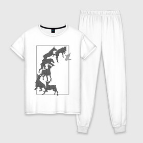 Женская пижама хлопок с принтом Доберманы , 100% хлопок | брюки и футболка прямого кроя, без карманов, на брюках мягкая резинка на поясе и по низу штанин | dogs | графика | движение | доберман | композиция | котенок | рамка | собаки