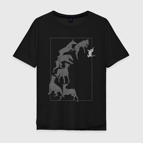 Мужская футболка хлопок Oversize с принтом Доберманы , 100% хлопок | свободный крой, круглый ворот, “спинка” длиннее передней части | dogs | графика | движение | доберман | композиция | котенок | рамка | собаки