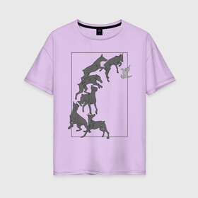 Женская футболка хлопок Oversize с принтом Доберманы , 100% хлопок | свободный крой, круглый ворот, спущенный рукав, длина до линии бедер
 | dogs | графика | движение | доберман | композиция | котенок | рамка | собаки