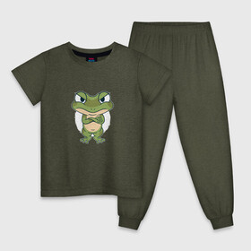 Детская пижама хлопок с принтом Сердитый лягушонок , 100% хлопок |  брюки и футболка прямого кроя, без карманов, на брюках мягкая резинка на поясе и по низу штанин
 | angry | bite | bites | cute | frog | froggy | frogs | grumpy | paw | paws | братец | возмущение | забавный | земноводное | земноводные | ква | лапка | лапки | лягушка | милота | милый | недовольный | обиделся | обижулька | сердится
