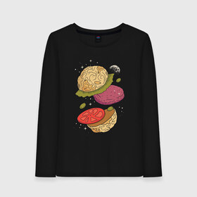 Женский лонгслив хлопок с принтом Луна бургер , 100% хлопок |  | burger | food | funny | galaxy | hamburger | illustration | joke | moon | planet | space | start | булочки | в разрезе | галактика | гамбургер | гриль | еда | звезды | иллюстрация | космос | котлета | лист | оливки | планета | прикол | разрез | 