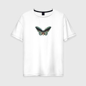 Женская футболка хлопок Oversize с принтом Бабочка , 100% хлопок | свободный крой, круглый ворот, спущенный рукав, длина до линии бедер
 | бабочка | зеленая бабочка | насекомое