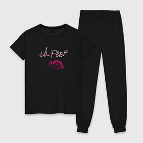 Женская пижама хлопок с принтом LIL PEEP (front & back) , 100% хлопок | брюки и футболка прямого кроя, без карманов, на брюках мягкая резинка на поясе и по низу штанин | lil peep | lil peep art | logo lil peep | love | rap | альбомы | лил пип | лове | лого | логтип | любовь | музыка | музыкант | паук | певец | рэп | рэпер | скорпион