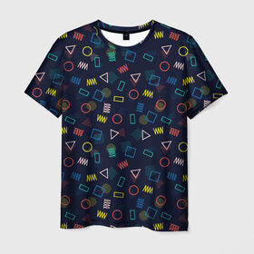 Мужская футболка 3D с принтом ГЕОМЕТРИЧЕСКИЕ ФИГУРЫ , 100% полиэфир | прямой крой, круглый вырез горловины, длина до линии бедер | геометрия | квадрат | круг | прямоугольник | разноцветный | текстуры | треугольник | узор | фигуры