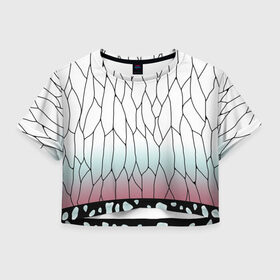 Женская футболка Crop-top 3D с принтом Шинобу Кочо , 100% полиэстер | круглая горловина, длина футболки до линии талии, рукава с отворотами | demon slayers | shinobu | клинок рассекающий демонов | шинобу кочо