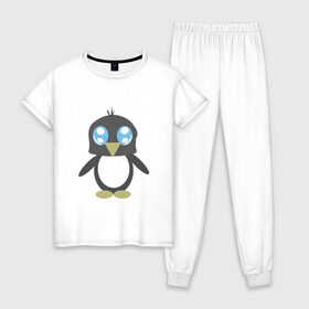 Женская пижама хлопок с принтом Пингвинчик , 100% хлопок | брюки и футболка прямого кроя, без карманов, на брюках мягкая резинка на поясе и по низу штанин | chibi | cute | милый | няша | пингвин | пингвинчик | чиби