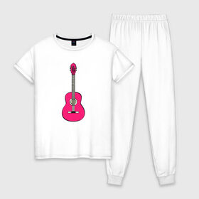 Женская пижама хлопок с принтом Розовая гитара , 100% хлопок | брюки и футболка прямого кроя, без карманов, на брюках мягкая резинка на поясе и по низу штанин | girl | guitar | music | pink | pop | rock | артист | гитара | гитарист | гламур | девочкам | девушке | инструмент | клавиши | мелодия | музыка | музыкальные инструменты | музыкант | ноты | песни | подарок | поп | попса