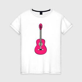 Женская футболка хлопок с принтом Розовая гитара , 100% хлопок | прямой крой, круглый вырез горловины, длина до линии бедер, слегка спущенное плечо | girl | guitar | music | pink | pop | rock | артист | гитара | гитарист | гламур | девочкам | девушке | инструмент | клавиши | мелодия | музыка | музыкальные инструменты | музыкант | ноты | песни | подарок | поп | попса