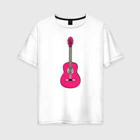Женская футболка хлопок Oversize с принтом Розовая гитара , 100% хлопок | свободный крой, круглый ворот, спущенный рукав, длина до линии бедер
 | girl | guitar | music | pink | pop | rock | артист | гитара | гитарист | гламур | девочкам | девушке | инструмент | клавиши | мелодия | музыка | музыкальные инструменты | музыкант | ноты | песни | подарок | поп | попса