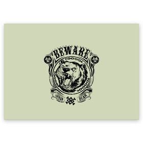 Поздравительная открытка с принтом Баварский медведь , 100% бумага | плотность бумаги 280 г/м2, матовая, на обратной стороне линовка и место для марки
 | Тематика изображения на принте: баварский медведь | медведь. | оскал медведя