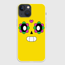 Чехол для iPhone 13 mini с принтом Поко ,  |  | brawl stars | poco | боец | бравл старс | бравлер | браво старс | желтый | игра | персонаж | сердечко | скелет | цветы | череп