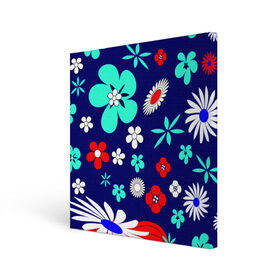 Холст квадратный с принтом Lorri , 100% ПВХ |  | blue | flowers | leaves | patterns | summer | texture | летний | листки | синий | текстура | узоры | цветы