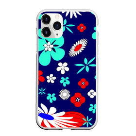 Чехол для iPhone 11 Pro матовый с принтом Lorri , Силикон |  | blue | flowers | leaves | patterns | summer | texture | летний | листки | синий | текстура | узоры | цветы