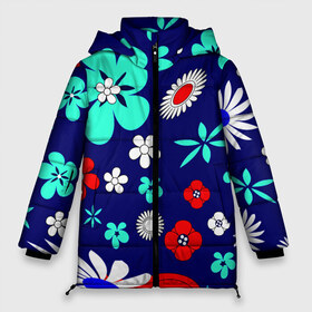 Женская зимняя куртка 3D с принтом Lorri , верх — 100% полиэстер; подкладка — 100% полиэстер; утеплитель — 100% полиэстер | длина ниже бедра, силуэт Оверсайз. Есть воротник-стойка, отстегивающийся капюшон и ветрозащитная планка. 

Боковые карманы с листочкой на кнопках и внутренний карман на молнии | blue | flowers | leaves | patterns | summer | texture | летний | листки | синий | текстура | узоры | цветы