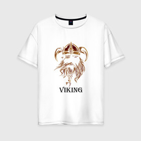 Женская футболка хлопок Oversize с принтом Viking , 100% хлопок | свободный крой, круглый ворот, спущенный рукав, длина до линии бедер
 | bandage | beard | helmet | борода | повязка | усы | шлем