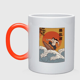 Кружка хамелеон с принтом Samurai Surfing , керамика | меняет цвет при нагревании, емкость 330 мл | art | big | great | hokusai | illustration | japan | japanese | kanagawa | retrowave | sumo | surf | tsunami | vaportave | wave | yamato | гравюра | иллюстрация | искусство | самурай | серфинг | сумо | укиё э | цунами | ямато э | япония | японс