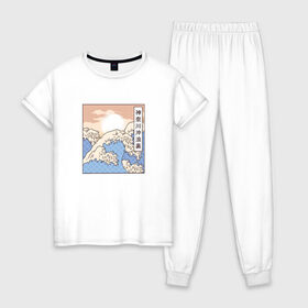 Женская пижама хлопок с принтом The Great Wave , 100% хлопок | брюки и футболка прямого кроя, без карманов, на брюках мягкая резинка на поясе и по низу штанин | art | hokusai | japan | japanese | kanagawa | landscape | retro | retrowave | vaporwave | vintage | арт | большая | в канагаве | великая | винтаж | волна | гравюра | иллюстрация | искусство | канагава | картина | море | океан | пейзаж | ретро |