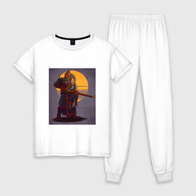 Женская пижама хлопок с принтом Samurai 11-17 , 100% хлопок | брюки и футболка прямого кроя, без карманов, на брюках мягкая резинка на поясе и по низу штанин | катана | маска | ронин | самурай | япония