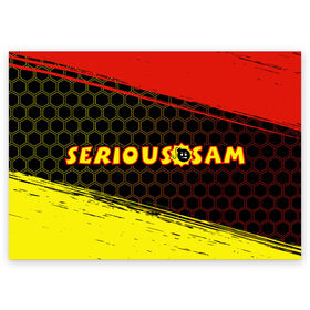 Поздравительная открытка с принтом SERIOUS SAM / Крутой Сэм , 100% бумага | плотность бумаги 280 г/м2, матовая, на обратной стороне линовка и место для марки
 | Тематика изображения на принте: croteam | game | games | logo | sam | serious | бомба | бомбочка | игра | игры | крутой | лого | логотип | логотипы | серьезный | символ | символы | сэм