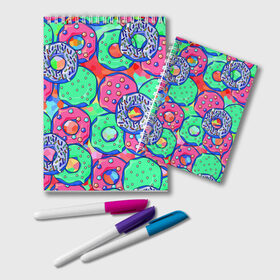 Блокнот с принтом Donuts , 100% бумага | 48 листов, плотность листов — 60 г/м2, плотность картонной обложки — 250 г/м2. Листы скреплены удобной пружинной спиралью. Цвет линий — светло-серый
 | Тематика изображения на принте: colorful | donuts | patterns | sweet | texture | пончики | разноцветный | сладкое | текстура | узоры