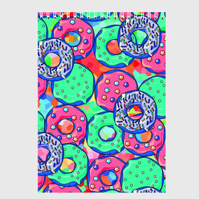 Скетчбук с принтом Donuts , 100% бумага
 | 48 листов, плотность листов — 100 г/м2, плотность картонной обложки — 250 г/м2. Листы скреплены сверху удобной пружинной спиралью | Тематика изображения на принте: colorful | donuts | patterns | sweet | texture | пончики | разноцветный | сладкое | текстура | узоры