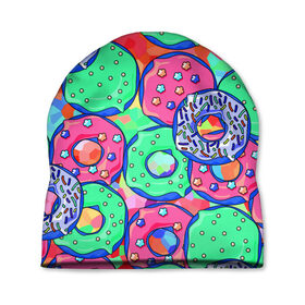Шапка 3D с принтом Donuts , 100% полиэстер | универсальный размер, печать по всей поверхности изделия | colorful | donuts | patterns | sweet | texture | пончики | разноцветный | сладкое | текстура | узоры