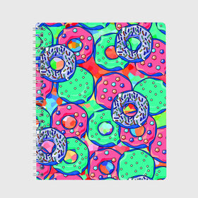Тетрадь с принтом Donuts , 100% бумага | 48 листов, плотность листов — 60 г/м2, плотность картонной обложки — 250 г/м2. Листы скреплены сбоку удобной пружинной спиралью. Уголки страниц и обложки скругленные. Цвет линий — светло-серый
 | colorful | donuts | patterns | sweet | texture | пончики | разноцветный | сладкое | текстура | узоры