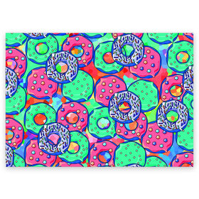 Поздравительная открытка с принтом Donuts , 100% бумага | плотность бумаги 280 г/м2, матовая, на обратной стороне линовка и место для марки
 | Тематика изображения на принте: colorful | donuts | patterns | sweet | texture | пончики | разноцветный | сладкое | текстура | узоры
