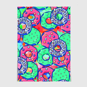 Постер с принтом Donuts , 100% бумага
 | бумага, плотность 150 мг. Матовая, но за счет высокого коэффициента гладкости имеет небольшой блеск и дает на свету блики, но в отличии от глянцевой бумаги не покрыта лаком | colorful | donuts | patterns | sweet | texture | пончики | разноцветный | сладкое | текстура | узоры