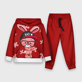Детский костюм 3D (с толстовкой) с принтом Модный зайка ,  |  | зайчик в очках | заяц в кепке | модный зайка | няшные картинки | плюшевый зайчик | розовый зайчик.