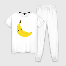 Женская пижама хлопок с принтом Банан , 100% хлопок | брюки и футболка прямого кроя, без карманов, на брюках мягкая резинка на поясе и по низу штанин | art | banana | fruit | smile | yellow | банан | жёлтый | искусство | улыбка | фрукт
