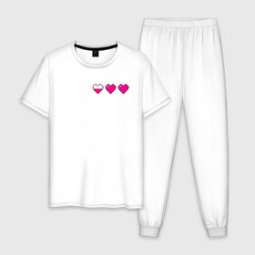 Мужская пижама хлопок с принтом Здоровье pixel , 100% хлопок | брюки и футболка прямого кроя, без карманов, на брюках мягкая резинка на поясе и по низу штанин
 | Тематика изображения на принте: heart | heart pixel | здоровье | здоровье pixel | пиксельное сердце | пиксельные сердца | сердечко | сердечко пиксель | сердце | сердце пиксель