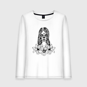 Женский лонгслив хлопок с принтом Santa Muerte , 100% хлопок |  | calavera | muerte | santa | santa muerte | santa muerte цветы | девушка цветы | калавера | мексиканская вечеринка | муэрте | муэрто | санта муэрте | санта муэрте цветы