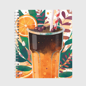 Тетрадь с принтом бодрящий коктейль , 100% бумага | 48 листов, плотность листов — 60 г/м2, плотность картонной обложки — 250 г/м2. Листы скреплены сбоку удобной пружинной спиралью. Уголки страниц и обложки скругленные. Цвет линий — светло-серый
 | Тематика изображения на принте: апельсин | бодрость | витамины | коктейль | кофе | лето | напиток | яркий