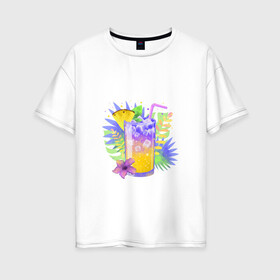 Женская футболка хлопок Oversize с принтом яркий напиток , 100% хлопок | свободный крой, круглый ворот, спущенный рукав, длина до линии бедер
 | ананас | еда | жара | коктейль | лето | напиток | пальмы. тропики | свежесть | фрукты