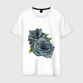 Мужская футболка хлопок с принтом Синяя роза , 100% хлопок | прямой крой, круглый вырез горловины, длина до линии бедер, слегка спущенное плечо. | арт | зеленый | рисунок | роза | розы | синие розы | синий | синяя роза | темный