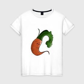 Женская футболка хлопок с принтом Грустная морковка , 100% хлопок | прямой крой, круглый вырез горловины, длина до линии бедер, слегка спущенное плечо | грусть | еда | морковка | эмоции