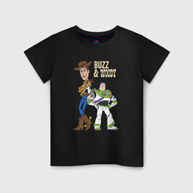 Детская футболка хлопок с принтом Buzz&Woody , 100% хлопок | круглый вырез горловины, полуприлегающий силуэт, длина до линии бедер | buzz lightyear | disney | pixar | toy story | vdkimel | woody | базз лайтер | вуди | дисней | история игрушек | пиксар