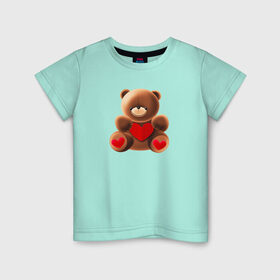 Детская футболка хлопок с принтом Медвежонок с сердечком , 100% хлопок | круглый вырез горловины, полуприлегающий силуэт, длина до линии бедер | love is | teddy bear | valentines day | бабушка | валентинка | влюбленные | девушке | жена | лучшая | любимая | люблю | любовь | мама | медведь | медвежата | молодожены | подарок | романтика | свадебные | свадьба