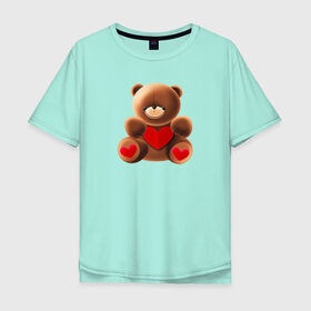 Мужская футболка хлопок Oversize с принтом Медвежонок с сердечком , 100% хлопок | свободный крой, круглый ворот, “спинка” длиннее передней части | Тематика изображения на принте: love is | teddy bear | valentines day | бабушка | валентинка | влюбленные | девушке | жена | лучшая | любимая | люблю | любовь | мама | медведь | медвежата | молодожены | подарок | романтика | свадебные | свадьба