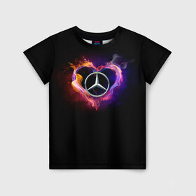 Детская футболка 3D с принтом Mercedes-Benz , 100% гипоаллергенный полиэфир | прямой крой, круглый вырез горловины, длина до линии бедер, чуть спущенное плечо, ткань немного тянется | amg | love mercedes | mercedes | mercedes в сердце | mercedes значок | mercedes лого | mercedes марка | амг | бенц | горящее сердце | лого автомобиля | логотип мерседес | люблю мерседес | мерин | мерс | мерседес | мерседес бенз