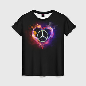 Женская футболка 3D с принтом Mercedes-Benz , 100% полиэфир ( синтетическое хлопкоподобное полотно) | прямой крой, круглый вырез горловины, длина до линии бедер | amg | love mercedes | mercedes | mercedes в сердце | mercedes значок | mercedes лого | mercedes марка | амг | бенц | горящее сердце | лого автомобиля | логотип мерседес | люблю мерседес | мерин | мерс | мерседес | мерседес бенз