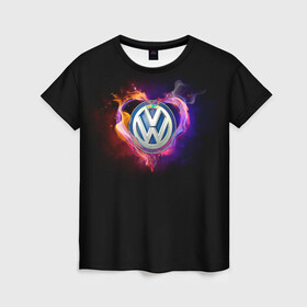 Женская футболка 3D с принтом Volkswagen , 100% полиэфир ( синтетическое хлопкоподобное полотно) | прямой крой, круглый вырез горловины, длина до линии бедер | love vw | volkswagen | vw | vw в сердце | vw значок | vw лого | vw марка | vw эмблема | wv | горящее сердце | значок vw | значок фольксваген | лого автомобиля | лого вольцваген | логотип vw | люблю vw | люблю фольксваген