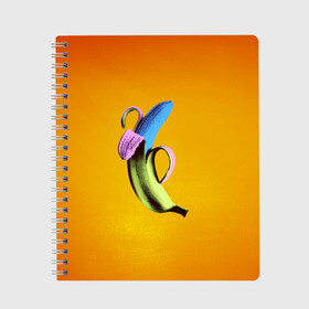 Тетрадь с принтом Синий банан , 100% бумага | 48 листов, плотность листов — 60 г/м2, плотность картонной обложки — 250 г/м2. Листы скреплены сбоку удобной пружинной спиралью. Уголки страниц и обложки скругленные. Цвет линий — светло-серый
 | Тематика изображения на принте: банан | без надписей | вкус | дизайн | еда | картинки | кожура | контраст | креатив | летняя | минимализм | необычный | прикол | рыжая | синий | сиреневая | теплая | фрукт | цветная | яркая