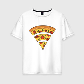 Женская футболка хлопок Oversize с принтом Wi Fi Pizza , 100% хлопок | свободный крой, круглый ворот, спущенный рукав, длина до линии бедер
 | Тематика изображения на принте: 3g | 4g | 5g | art | cheese | food | i love | internet | pepperoni | singal | wifi | бистро | вай фай | жратва | иллюстрация | интернет | пепперони | пицца | пиццу | прикол | сигнал | сыр | сырная | сырный борт | уровень сигнала | фаст