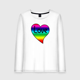 Женский лонгслив хлопок с принтом Rainbow Love , 100% хлопок |  | heart | love is | love you | valentines day | бабушка | валентинка | влюбленные | девушке | жена | лучшая | любимая | люблю | любовь | мама | молодожены | подарок | радуга | радужный | романтика | свадебные | свадьба