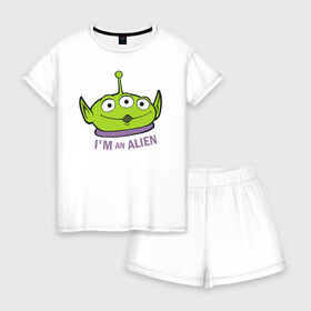 Женская пижама с шортиками хлопок с принтом Im an alien , 100% хлопок | футболка прямого кроя, шорты свободные с широкой мягкой резинкой | aliens | disney | pixar | toy story | vdkimel | дисней | инопланетяне | история игрушек | пиксар