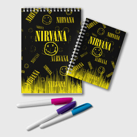 Блокнот с принтом Nirvana , 100% бумага | 48 листов, плотность листов — 60 г/м2, плотность картонной обложки — 250 г/м2. Листы скреплены удобной пружинной спиралью. Цвет линий — светло-серый
 | music | nirvana | rock | smile | американская рок группа | гранж | известные личности | крист новоселич | курт кобейн | музыка | музыканты | нирвана | панк рок | певцы | рок | смайл | хард рок | хэви металл