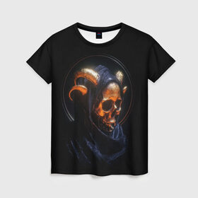 Женская футболка 3D с принтом Golden skull | 1.1 , 100% полиэфир ( синтетическое хлопкоподобное полотно) | прямой крой, круглый вырез горловины, длина до линии бедер | cool | cyborg | decoration | fashion | fear | ghost | halloween | head | horror | robot | skeleton | skull | technology | голова | киборг | круто | мода | призрак | робот | скелет | технологии | ужас | украшение | хеллоуин | череп