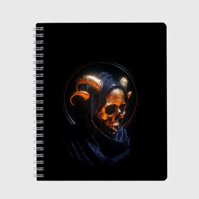 Тетрадь с принтом Golden skull | 1.1 , 100% бумага | 48 листов, плотность листов — 60 г/м2, плотность картонной обложки — 250 г/м2. Листы скреплены сбоку удобной пружинной спиралью. Уголки страниц и обложки скругленные. Цвет линий — светло-серый
 | cool | cyborg | decoration | fashion | fear | ghost | halloween | head | horror | robot | skeleton | skull | technology | голова | киборг | круто | мода | призрак | робот | скелет | технологии | ужас | украшение | хеллоуин | череп